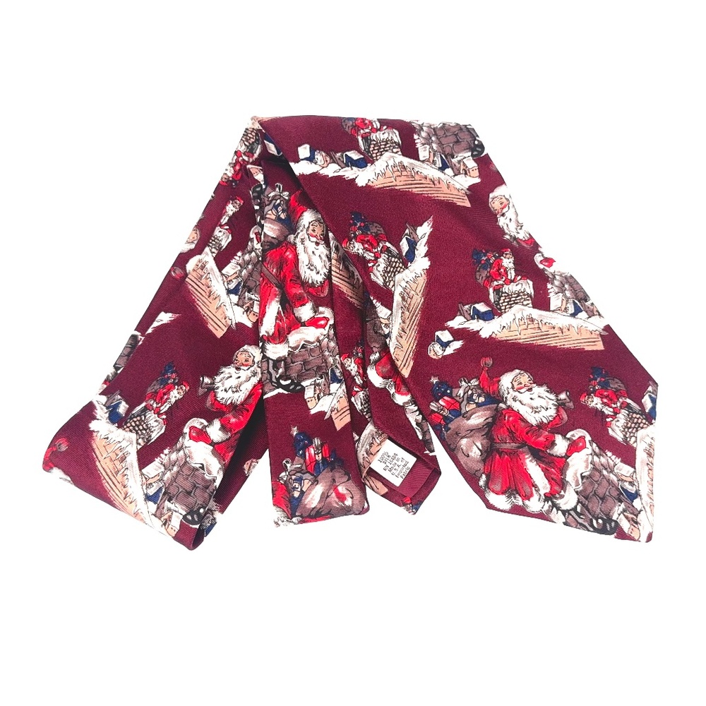 Gant Santa Claus Christmas Silk Tie Burgundy Holiday Vintage Made in USA 3.75" x